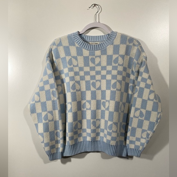 PacSun Sweaters - LA Hearts Checker Sweater with Hearts Knit Oversized pastel blue and white XS